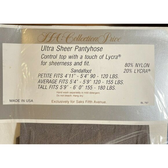 Womens Saks Fifth Avenue Gun Metal Pantyhose Average 9022 Ultra Sheer Lycra  VTG - Picture 4 of 5